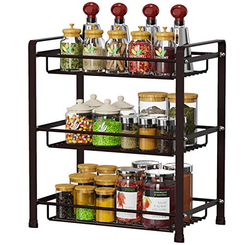 Spice Rack iSPECLE 3-Tier Kitchen Bathroom Organizer Countertop Storage Spice Shelf Jars Bottle Storage Holder Standing Rack