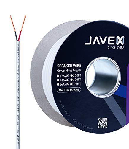 16-Gauge AWG JAVEX Speaker Wire OFC Oxygen-Free Copper 99_9 Cable CL3CL2 Rated in-Wall for Hi-Fi Systems Mixer Amplifiers AV receivers Home TheaterCar Audio System 50 FT White