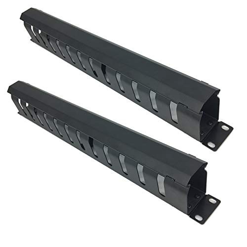 Jingchengmei 2 Pack 1U 19 Inch Server Rack Wire Management System-All Metal Disassembled Horizontal Rack Mount Cable Manager -12 Large Slot Finger Duct with Cover2 PCS 12s cable manager Panel Black