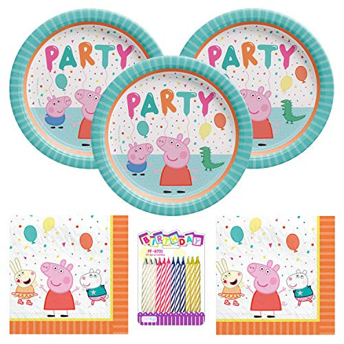 Peppa Pig Party Supplies Pack Serves 16 9 Plates and Luncheon Napkins with Birthday Candles Bundle for 16