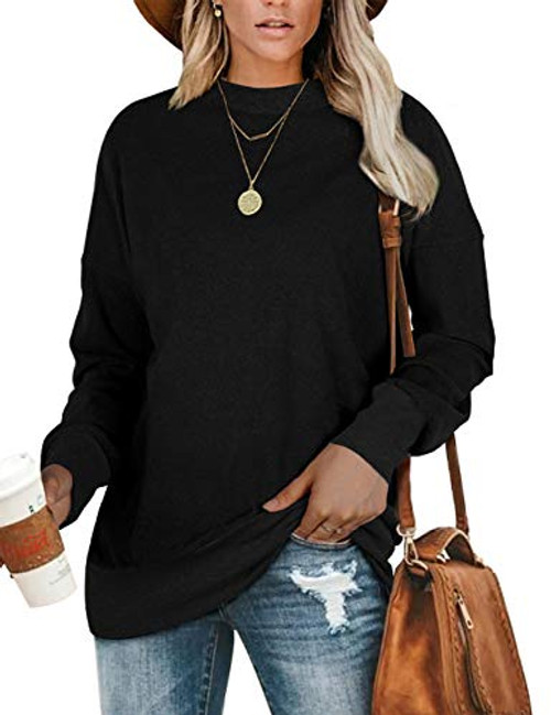 NSQTBA Womens Sweatshirts Crewneck Long Sleeve Sweaters Oversized Clothes  Black 2XL