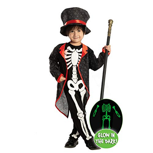 Happy Skeleton Costume Toddler Child Glow in The Dark for Kids Halloween Medium 8-10 yr Black