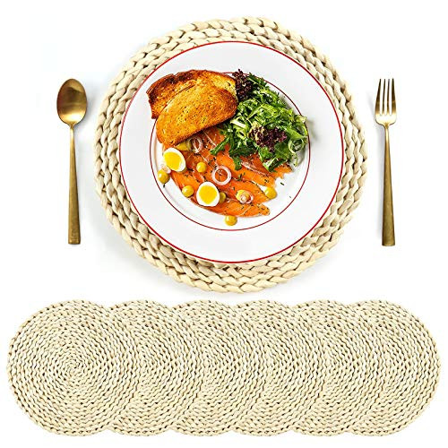 SUEH DESIGN Set of 6 Round Woven Placemat Corn Husk Weave Placemat Placemat Braided Rattan Tablemats 11_8 SUEH DESIGN Set of 6 Round Woven Placemat Corn Husk Weave Placemat Placemat Braided Rattan Tablemats 11_8