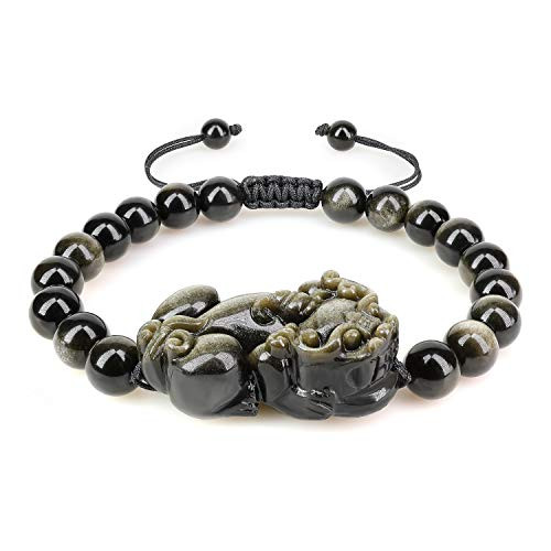 COAI Pixiu Pi Yao Fengshui Amulet Gold Sheen Obsidian Stone Bracelet 8mm