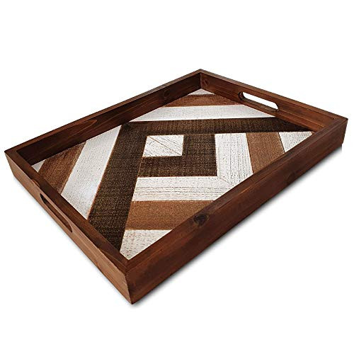 Wood Serving Tray with Handles - Decorative Tray Rustic Farmhouse Decor - Coffee Table Tray Ottoman Tray Tv Tray - Serving Platter for Dinner Tray Tea Tray Bar Tray Breakfast Tray Bed Food Tray
