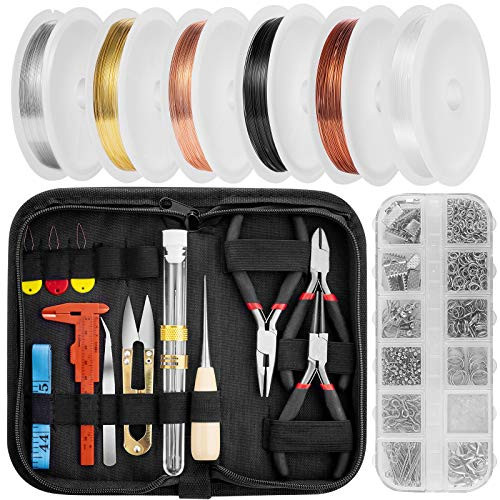 Jewelry Making Supplies Wire Wrapping Kit Pliers Cutters Beading Tools Jewelry Findings with Zipper Storage Case for Jewelry DIY Crafting and Repair