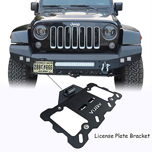Vijay Plate Relocation Bracket Holder with LED Light License Plate Frame Mount for Wrangler CJ YJ TJ JK JKU JL and Gladiator JT Truck