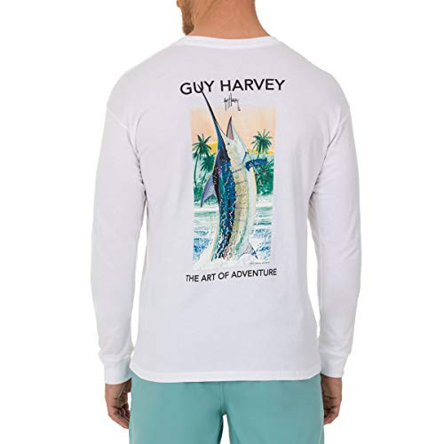 Guy Harvey Mens Marlin Adventure Long Sleeve T-Shirt Bright White Marlin X-Large