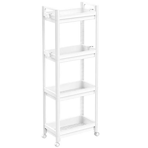 SOYO 4 Tier Storage Cart Slim Rolling Organizer Storage Cart Bathroom Shelves Organizer Rolling Laundry Cart for Laundry Pantry Kitchen White