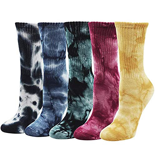 Echolife 5 Pairs Casual Tie-dye Soft Cotton Crew Socks Cushion Novelty Funny Athletic Socks 5 pcs Echolife 5 Pairs Casual Tie-dye Soft Cotton Crew Socks Cushion Novelty Funny Athletic Socks 5 pcs