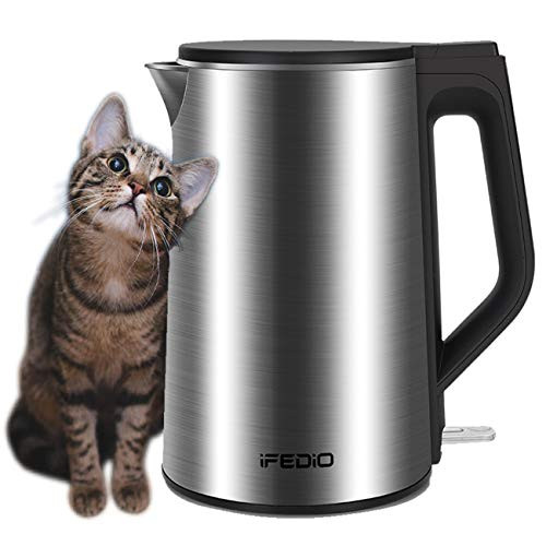 Electric Kettle Stainless Steel 1_5L Double Wall Stainless Steel Cool Touch Electric Kettle Cordless Water Kettle Auto Shut-off  and  Anti-Scald Protection 1500W 120V