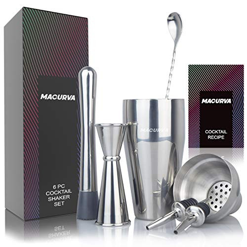Cocktail Shaker Set Bartender Kit Shakers Bartending with 24 oz Stainless Steel Martini Shaker and Strainer Measuring Jigger Mixing Spoon Muddler and Liquor Pourers Alcohol Shaker Cocktail Mixer