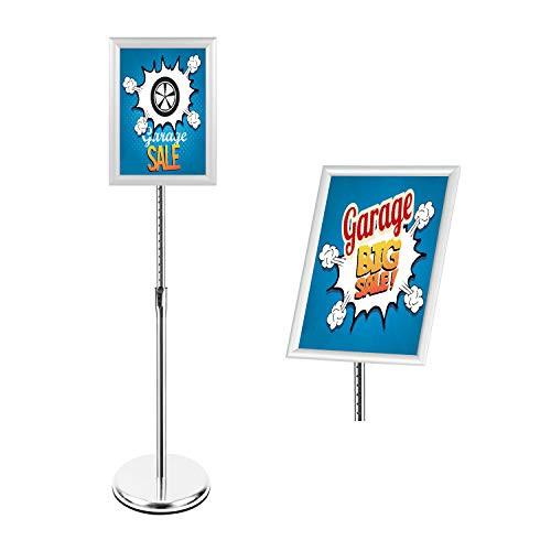 Golemas Adjustable Pedestal Poster Sign Stand for 8_5x11 Inch Silver Aluminium Snap Floor Standing Sign Holder Vertical Or Horizontal Display with Heavy Round Base