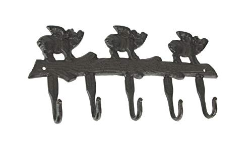 Rustic Brown Cast Iron Flying Pigs 5 Hook Wall Rack Country Farmhouse Decor