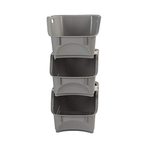 Utiao 3-Pack Grey Plastic Stackable Food Organizer Medium Stacking Plastic Baskets 12_75x9_95x10