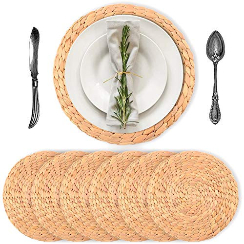 Luxury Water Hyacinth Placemats Round Placemats for Dining Table Rattan Placemats for Hot Dishes Wicker Placemats for Round Table Round Woven Placemats Place Mats for Tables 11_8 in 6 Pcs