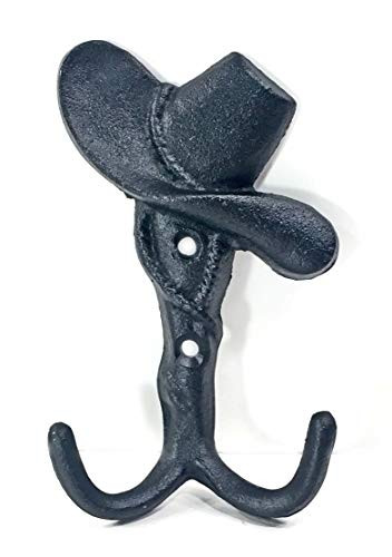 Cyber Distributors Cowboy Hat Hook with Double Hook - Cast Iron Wall Mounted Rustic Heavy Duty Decorative Hooks for Coats and Hats
