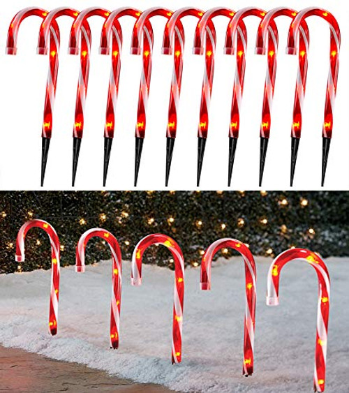 Christmas Candy Cane Pathway Makers Lights 10inch Set of 10 Candy Canes Lights Outdoor TIGOMOOV Candy Cane Lights Christmas Decorations Outdoor for YardGarden