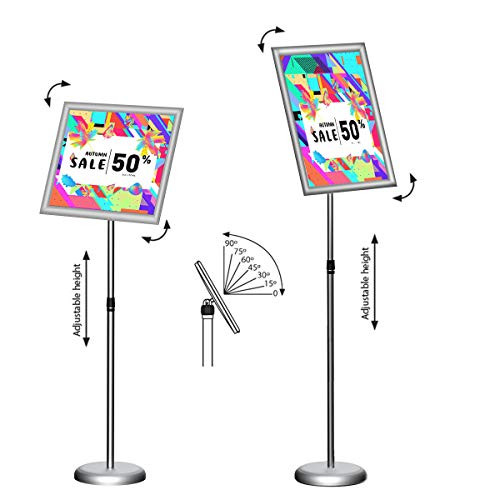 Sign Holder 8_5 x 11 Inches Adjustable Poster Sign Stand Heavy Duty Pedestal Floor Standing Sign Revolvable to Either Horizontal or Vertical View Display