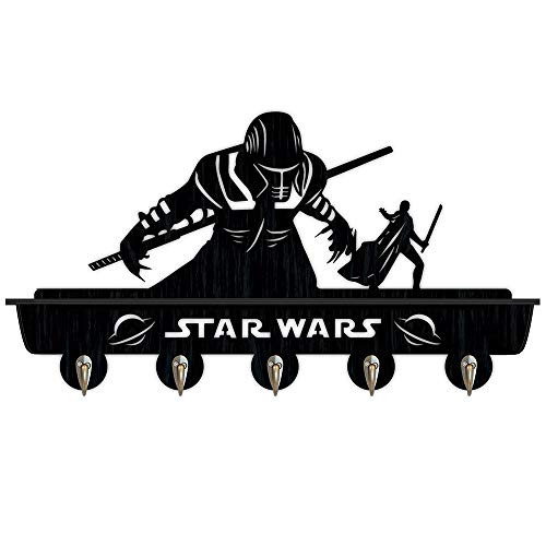 Star Wars Black Wooden Entryway Wall Shelf Hanging Shelf 16 in L Wall-Mounted Coat Hook Rack with 5 Dual Metal Hooks for Hallway Bathroom Living Room Bedroom