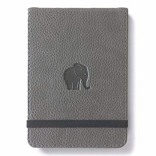 Dingbats Wildlife Pocket A6+ (6.1 x 4.1) Reporters Notebook - PU Leather, Micro-Perforated 100gsm Cream Pages, Inner Pocket, Elastic Closure (Plain, Gray Elephant)