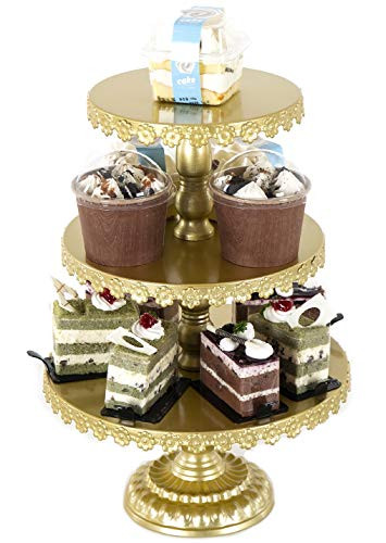 18K Gold Antique Metal Cake Stand Round Cupcake Stands Wedding Birthday Party Dessert Cupcake PedestalDisplayPlate 3-Tier