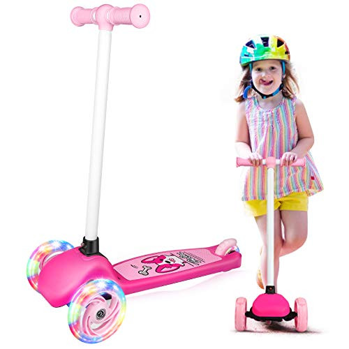 BELEEV Scooter for Kids Ages 3-5 3 Wheel Kick Scooter for Toddlers Girls  and  Boys Lean to Steer with Light Up Wheels Scooter for Children Rose Pink