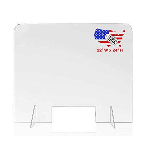 Supstar Acrylic Plexiglass Sneeze Guard Barrier and Shield with Transaction Window for Offices Stores Plastic Shield Portable Plexiglass Barrier Acrylic Plexiglass Countertop Display 32x24