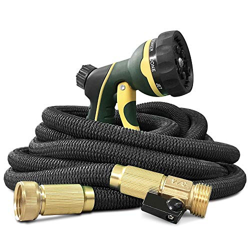Ngreen Garden Hose Flexible and Expandable - Collapsible Water Hose with Solid Brass Fittings and Spray Nozzle Lightweight Retractable Leakproof Durable Gardening Hose Easy Storage Kink Free75FT