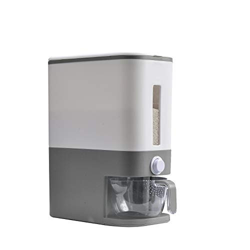 AinHome 23 Lbs Large Food Dispenser Rice Dispenser Rice Container Storage with Lid Measuring Cylinder Moisture Proof Household Cereal Dispenser Bucket for Kitchen Soybean Corn Gray