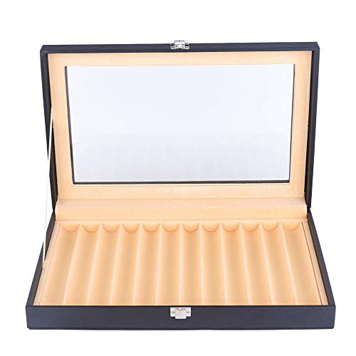 Eapmic 12 Slot Wood Pen Case Organizer Leather Fountain Pen Display Storage Box Collector