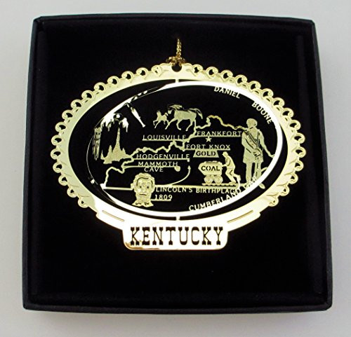 Kentucky State Brass Ornament Black Leatherette Gift Box Kentucky State Brass Ornament Black Leatherette Gift Box