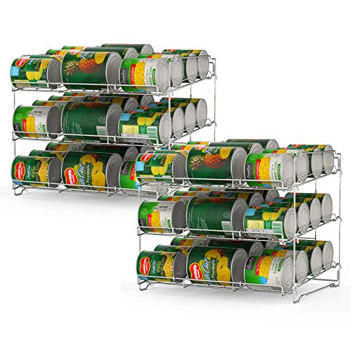 Can Rack Organizer 2 Pack Stackable Can Storage Dispenser Kitchen Cabinet Shelf Holds up to 72 Cans for Kitchen Cabinet or Pantry Silver