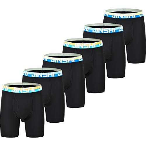 JINSHI Mens Boxer Briefs Bamboo Underwear Long Leg Classic Black Boxers Size M