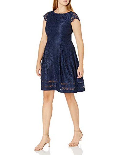 Jessica Howard Womens Cap Sleeve Fit Dress Flare Navy 16