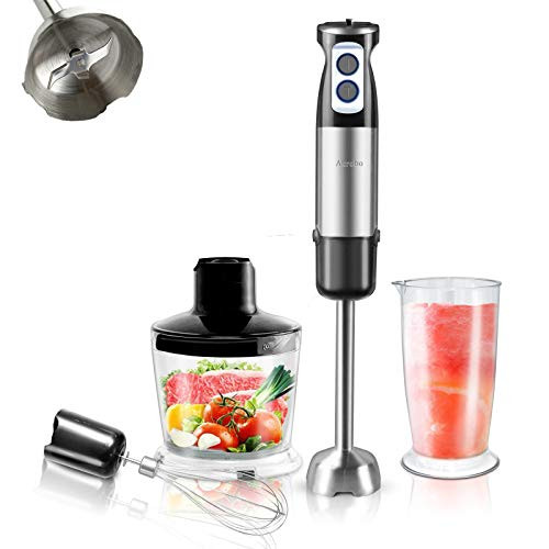 Immersion Hand Blender Handheld Electric 500W 6-Speed Stick Blender Stainless Steel with Chopper Beaker Whisk Baby Food Puree Smoothies Sauces Soups Multifunction Kitchen Appliance BPA-Free
