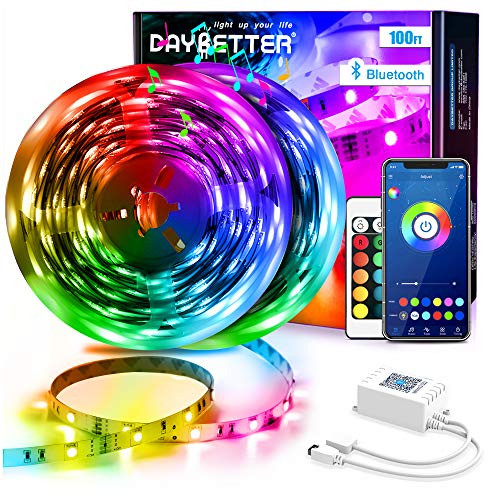 Daybetter Led Strip Lights 100ft 2 Rolls 50ft Bluetooth Light Strips with App Control Remote 5050 RGB Led Lights for Bedroom Music Sync Color Changing Lights for Room Party