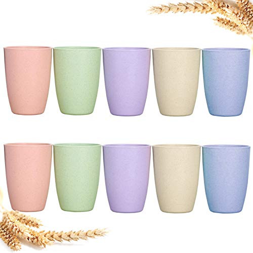 Eco-friendly Unbreakable Reusable Drinking Cup 12 OZ Wheat Straw Stackable?Biodegradable Healthy Tumbler Set 10 Reusable Bathroom Drinking Cup?Dishwasher Safe