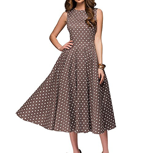 Simple Flavor Womens Vintage Dress Sleeveless O-Neck Party Cocktail Dress Brown M