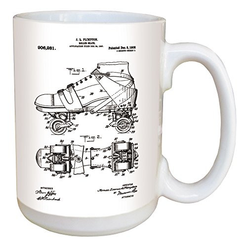 Roller Skate Patent Coffee Mug - Large 15 Ounce Ceramic Mug