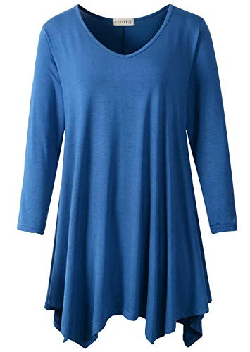 LARACE Plus Size Tunic Tops for Women Asymmetrical 34 Sleeve Shirts V Neck Flowy Blouse for Leggings Steel Blue L