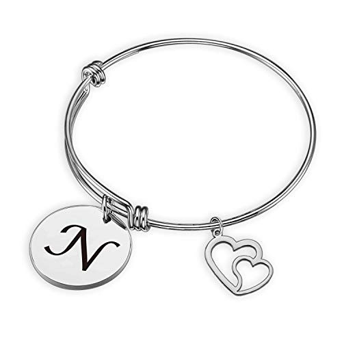 Initial Bracelet Letter Bracelet with Heart Charm Personalized Jewelry Memory Bracelet Birthday Gifts Gift For her Birthday Christmas Jewelry Gift Letter BL N
