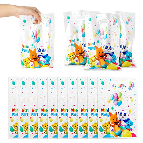 Haooryx 50pcs Word Party Theme Party Favor Bags Plastic Goodies Gift Bag Candy Treat Bags for Kids Word Party Birthday Party Supplies Family Party Baby Shower Decorations Children Rewards Pack