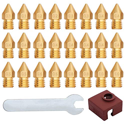 22PCS Extruder Nozzles 3D Printer Nozzles for MK8 0.1mm0.2mm 0.3mm 0.4mm 0.5mm 0.6mm 0.8mm 1.0mm with Spanner for Creality CR-10 Ender 3 5