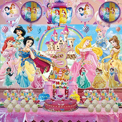 3rd Disney Princess Party Supplies  Decorations  For Girl  Banner  Backdrop  Balloons  Birthday  Pink  Third  Set  Decor