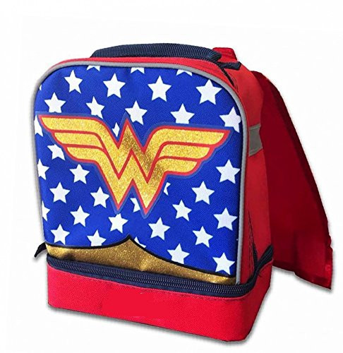 WONDER WOMAN DC Lead-Free Dual-Chamber Lunch Tote Bag Box w/Detachable Cape