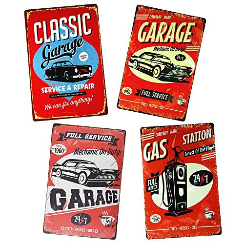 Yunuo Classic Garage Metal Tin Signs Gas Station Vintage Man Cave Signs 4 Pcs C