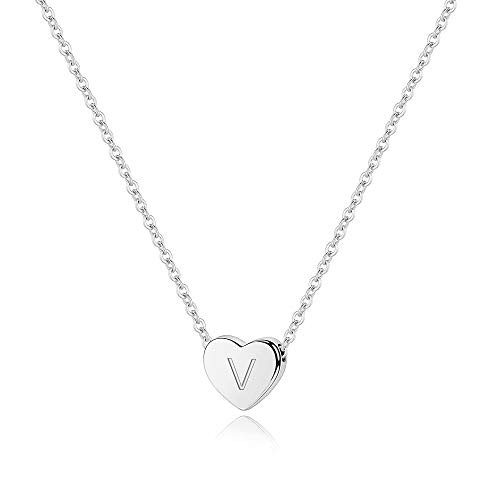 Women Girls Silver Initial Necklace 