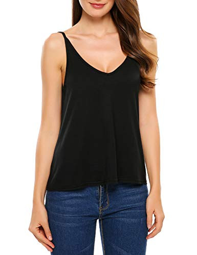SoTeer Womens V Neck Tank Top Summer Camisoles Black Top Loose Casual Sleeveless Shirts Blouses