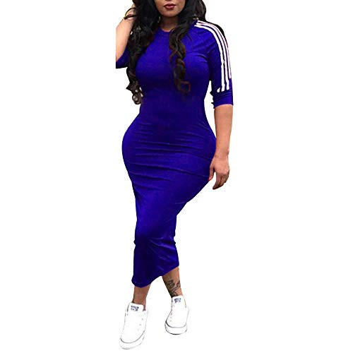 ECHOINE Womens Casual Bodycon Dress Half Sleeve Pencil Midi Party Clubwear Plus Size Blue M